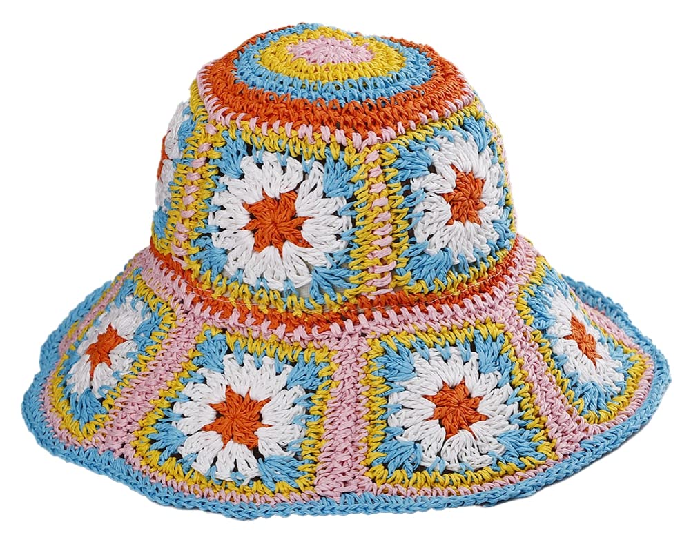 Womens Straw Sun Hat Floral Woven Bucket Hat Fishing Hat Beach Hat Hand