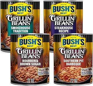 Bush's Best Grillin' Beans Variety Pack, 4 Flavors, 1 of Each Flavor (Smokehouse Tradition 22oz, Southern Pit Barbecue 22oz, Steakhouse Recipe 22oz, Bourbon & Brown Sugar 22oz)