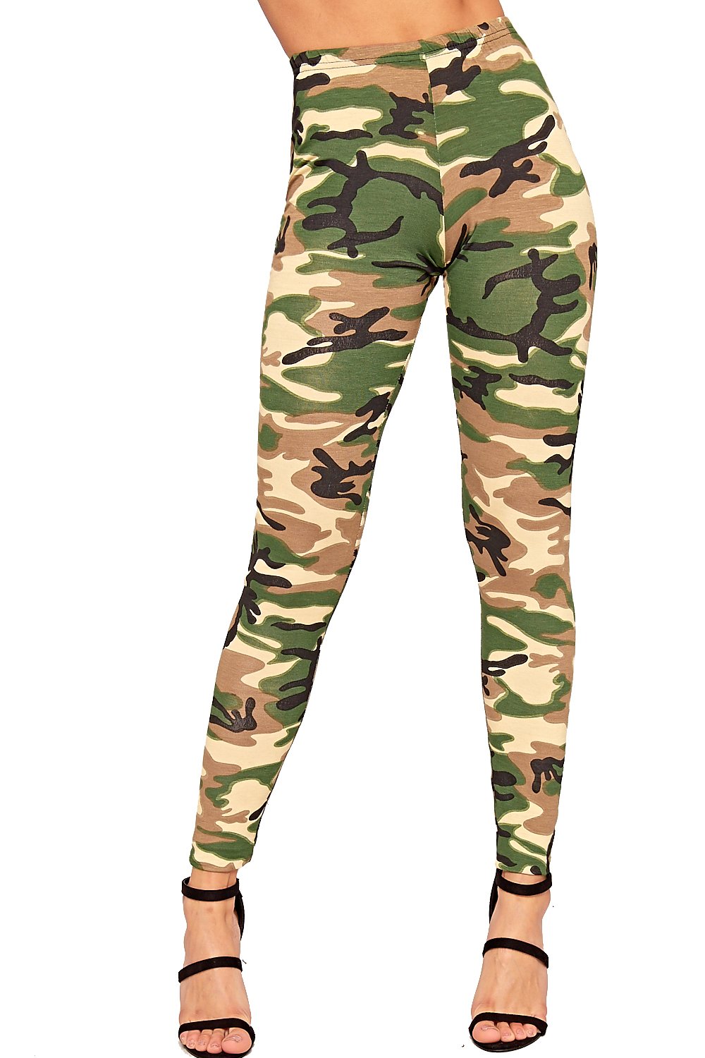 Wearall Women's Green Camouflage Leggings Full Length Long Army Print Ankle - 8/10