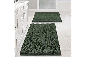 H.VERSAILLES Olive Green Extra Thick Chenille Bathroom Rug Set