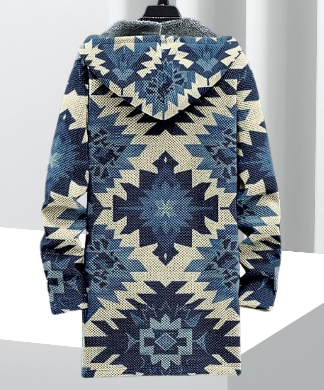 Men's Hooded Sweater Coat Knit Fleece Lined Long Cardigan Jacket with Zip Front Pocket Vintage Casual Zip Up - Image 3