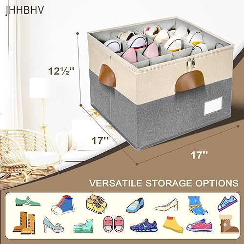 Miniatura 6 de 2 Pack Shoe Organizer for Closet, Adjustable Shoe Box Storage Containers, Large Foldable Shoe Bins with Clear Cover, Space Saving Shoes Holder with