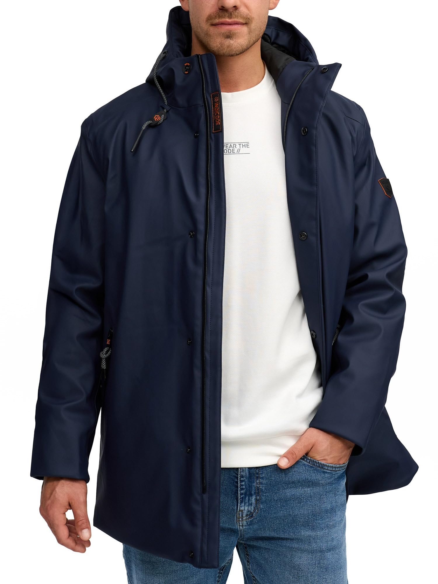 Indicode Herren INTeyler Regenjacke mit Kapuze und Fleecefutter | Funktionsjacke Windbreaker Übergangsjacke für Männer