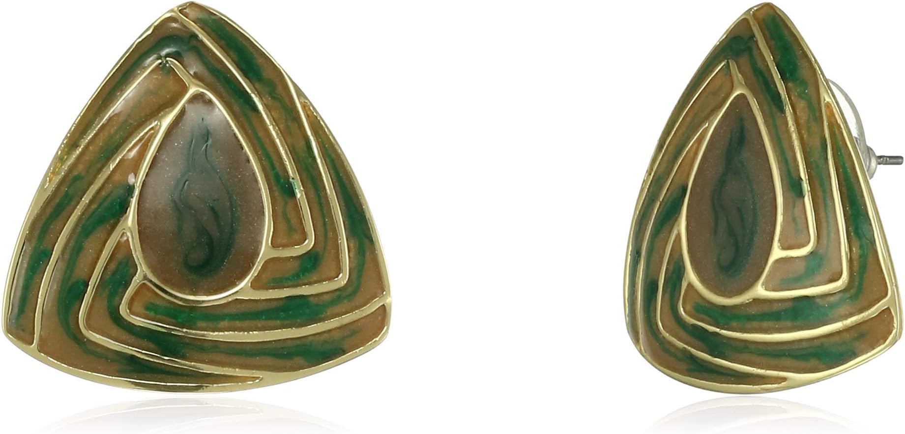 Estele 24 Kt Gold Plated Green colour triangular shaped studs for women
