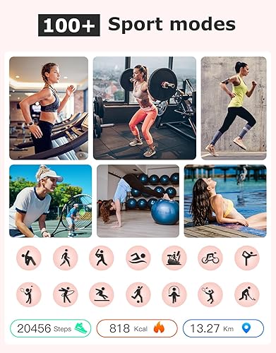 Miniatura 4 de Rastreador de actividad física, relojes de fitness redondos para mujer con llamadas Bluetooth, monitor de frecuencia cardíaca, contador de calorías,