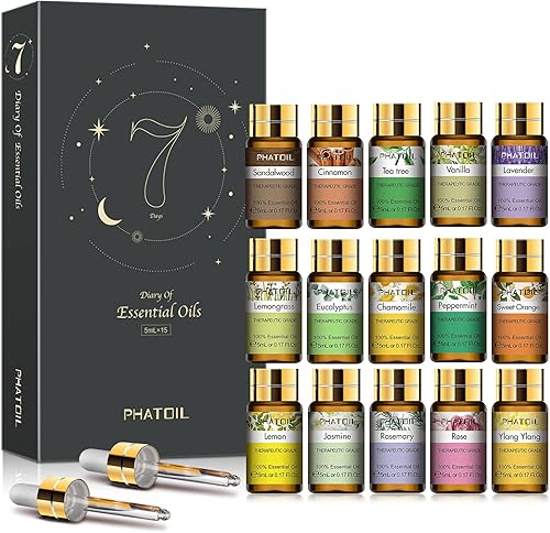 Miniatura 1 de PHATOIL Juego de regalo de aceites esenciales de 15 x 0.2fl oz, aceite esencial puro de aromaterapia para el cuidado de la piel, cuidado del