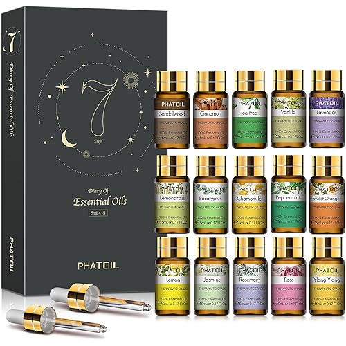 Essential Oils Gift Set 15 x 5ml, Pure Essential Oil Aromatherapy Oil for Skin Care, Hair Care, Bath, Ideal for Humidifier, Diffuser, Relax