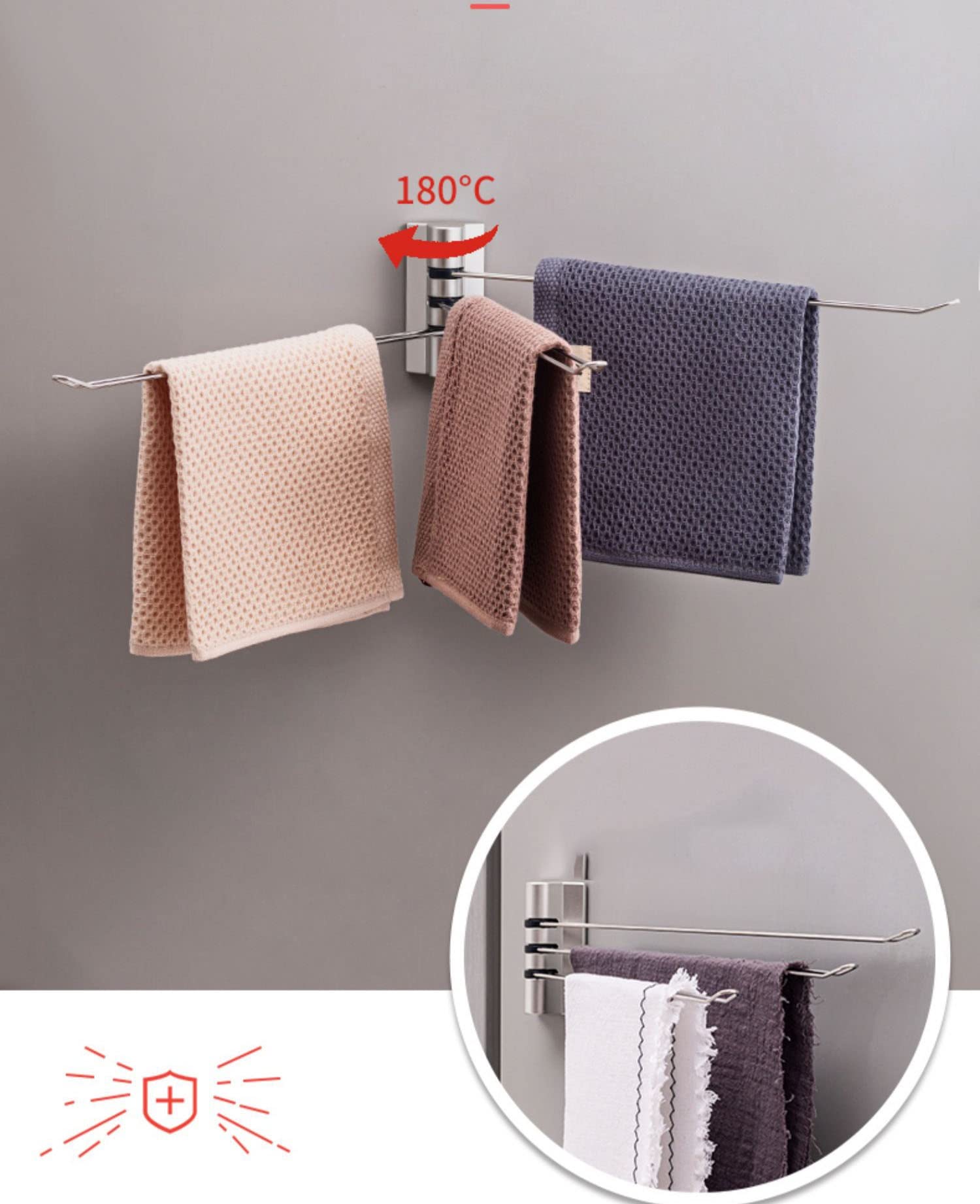 Handtuchhalter für Badezimmer, Kupfer, Badezimmer-Handtuchhalter, gebürstetes Gold, drehbare Handtuchstange, Badezimmer-Trockengestell mit mehreren Stangen