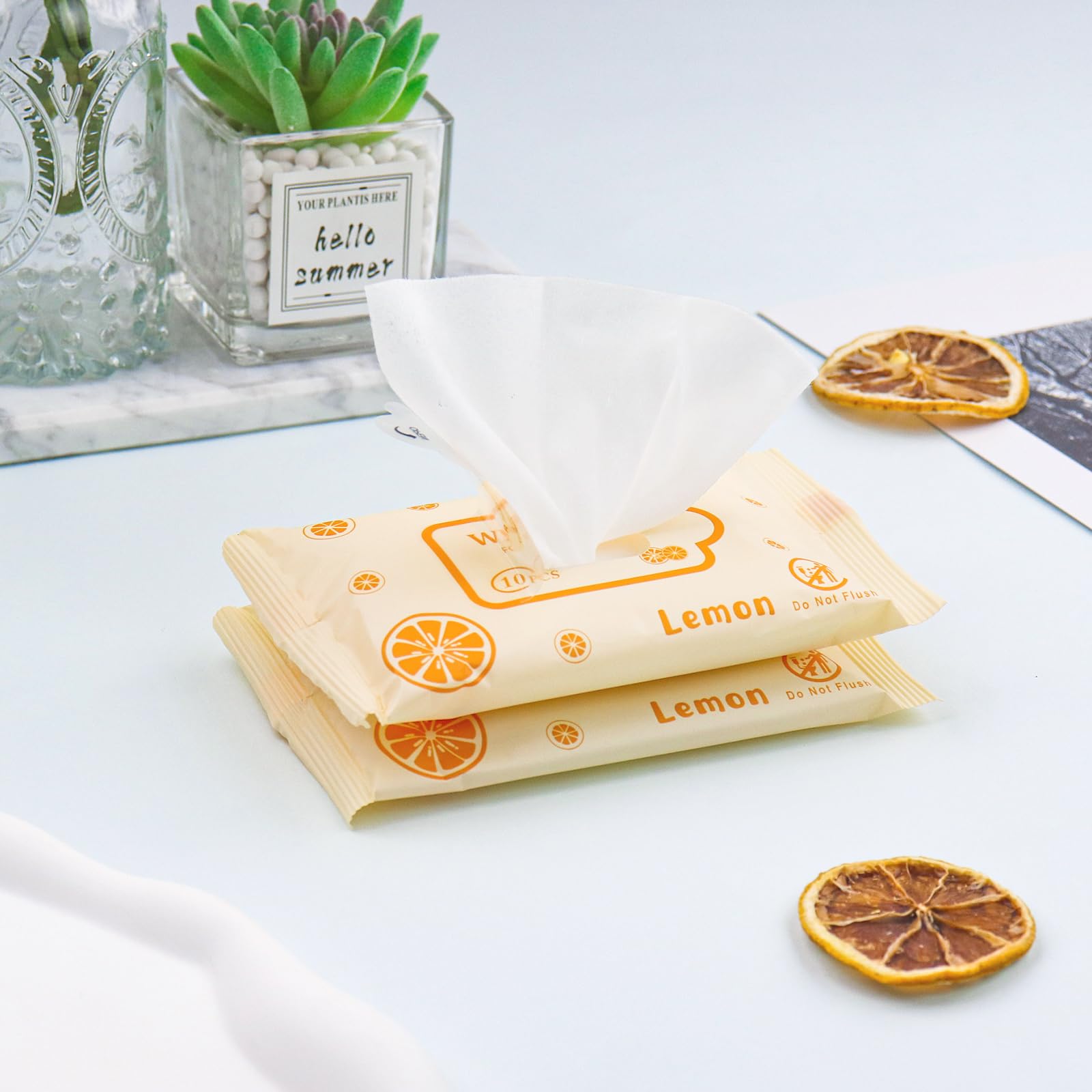 Paquete de 100 toallitas húmedas envueltas individualmente, toallitas de viaje de limón, 1000 unidades, toallitas limpias a granel para viajes con aloe para glúteos, manos, limpieza facial, uso