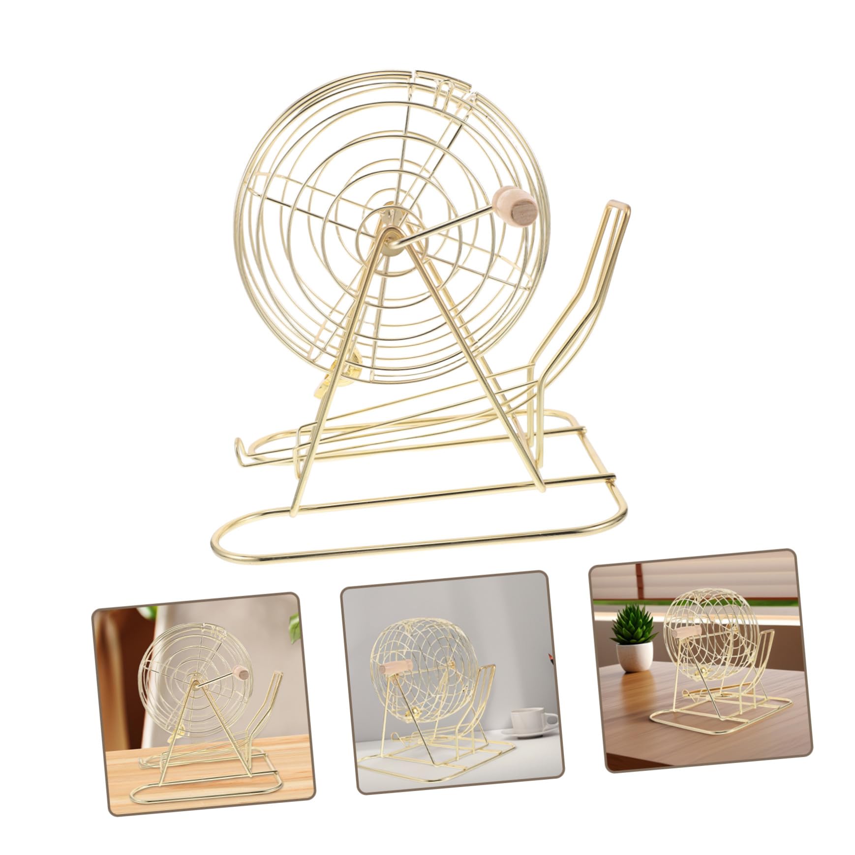 Jaula para Juego de Lotería de Mesa Dorada de Hierro y Madera
