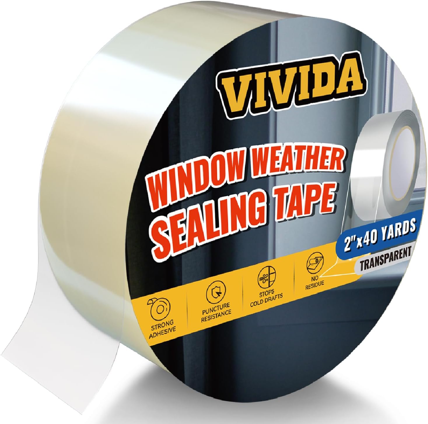 VIVIDA Transparent Window Weather Sealing Tape for Winter, 2 Inch x 120 FT (40 Yards) Window Insulation for Winter, Clear Weather Sealing Tape for Doors & AC Units, 1 Pack