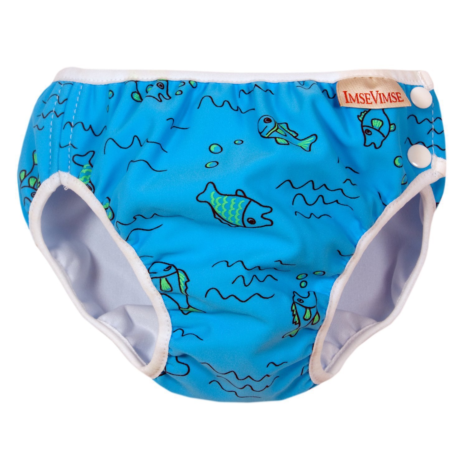 Imsevimse Schwimmwindeln für Jungen, Aquawindel, Badewindelhose Seepferd, wasserblaue Fische, Gr. M 7-10kg