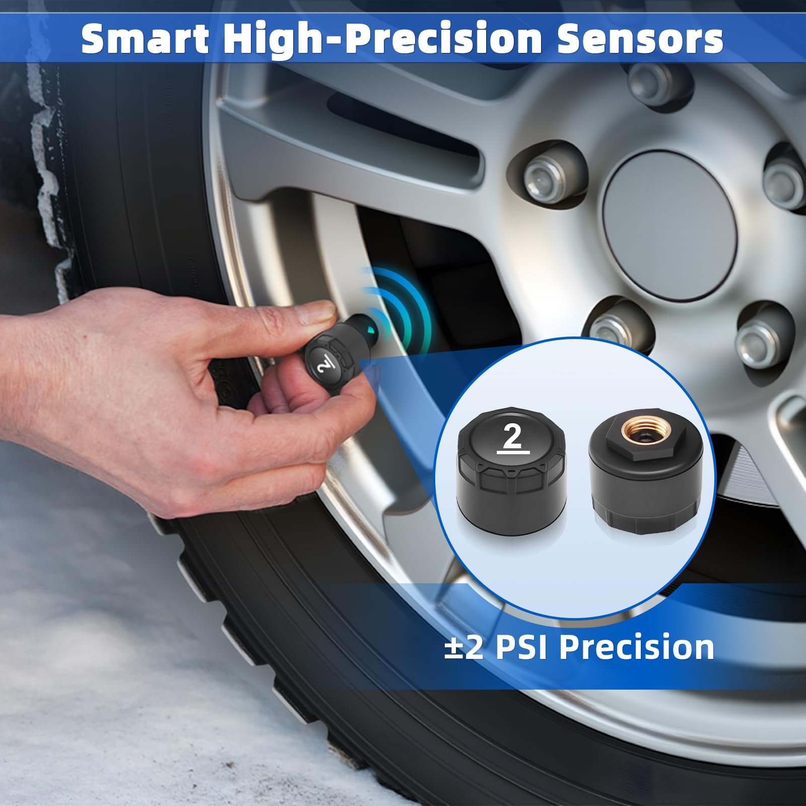 KAOLALI TPMS Sistema de Control de Presión de Neumáticos con 6 Sensores, 0,01 Bar Alta Precisión, Carga Solar y Función de Carga USB, 9,9 Bar/144 PSI Máx., 6 Modos de Alarma, para Camion RV