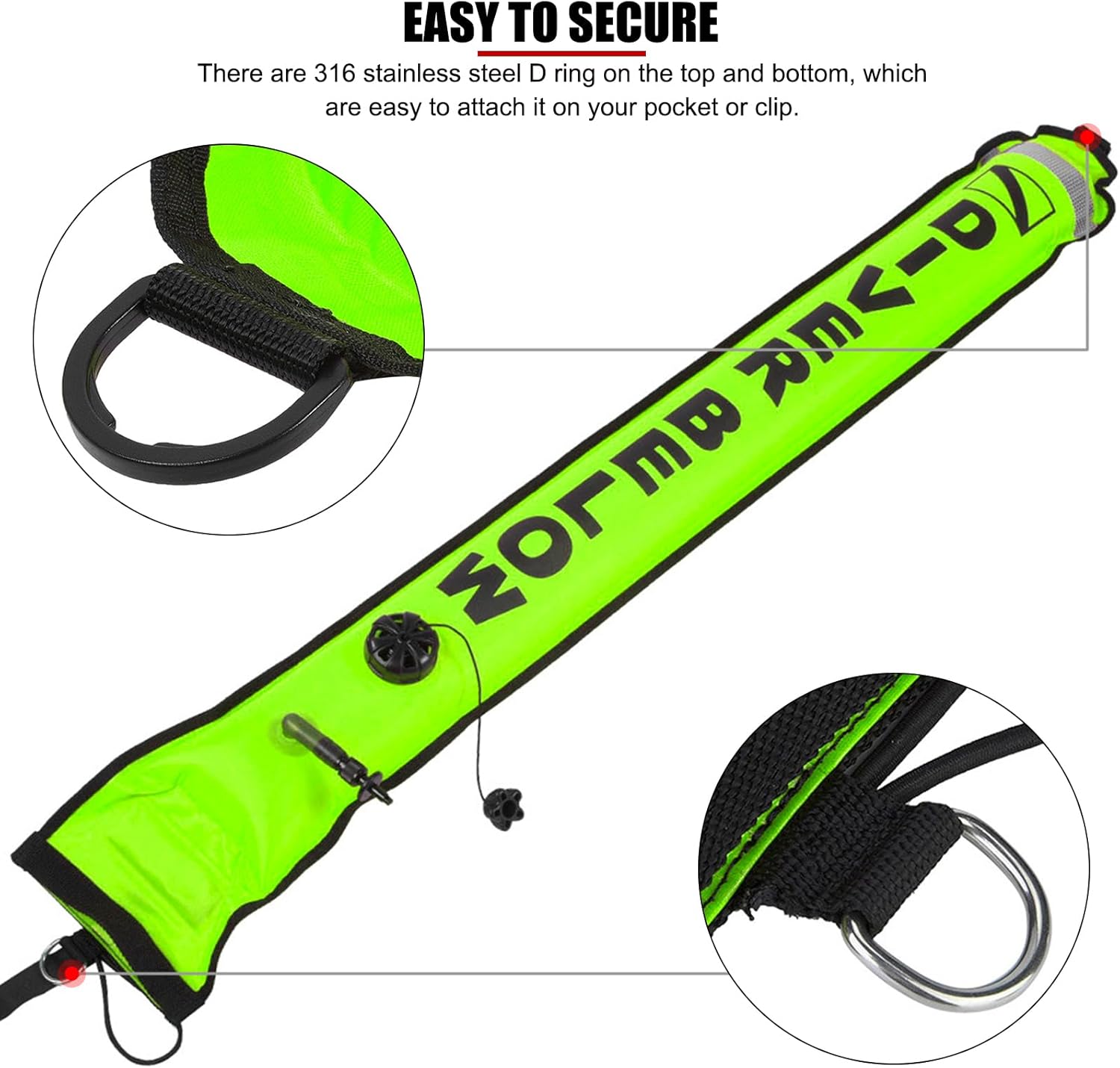 EVTSCAN 6FT Scuba Diving Inflatable Safety Tube Sausage High Visibility Inflatable Scuba Diving SMB Surface Signal Marker Buoy Accessory