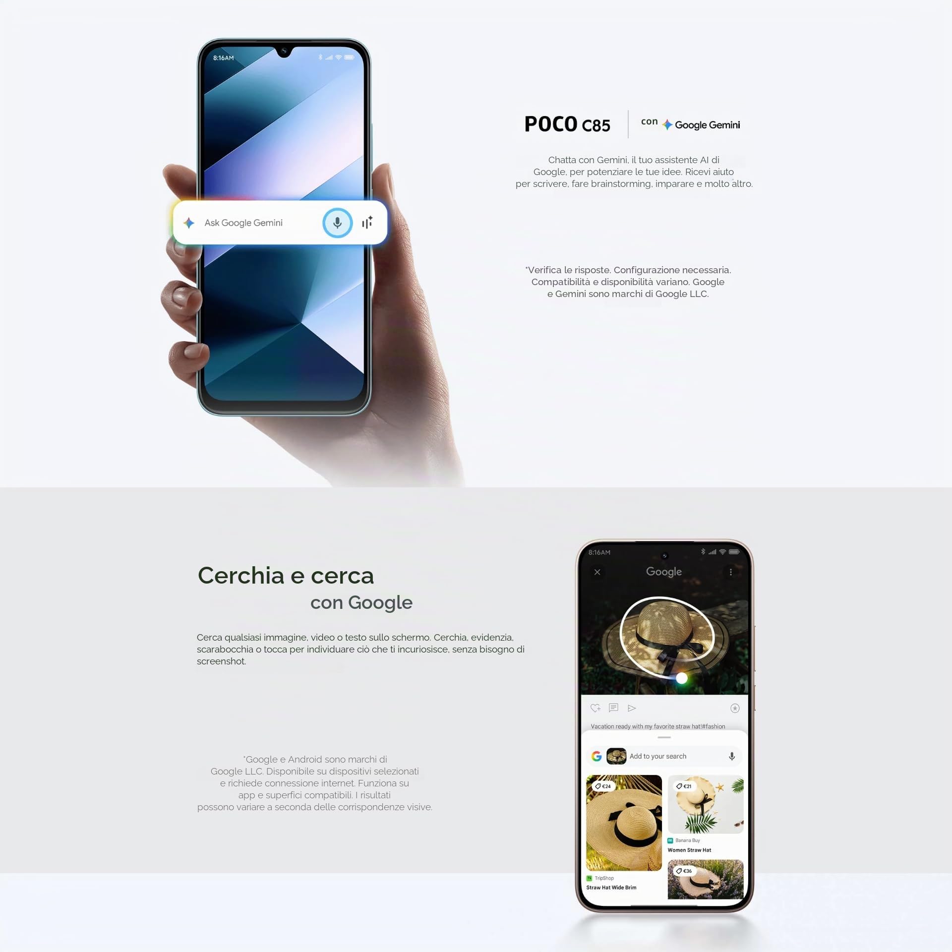 XIAOMI POCO C85, Smartphone 8+256GB, Display da 6,99 pollici 120 Hz, design 7,99 mm, MediaTek Helio G81-Ultra Octa-core, doppia fotocamera AI da 50 MP, 6000 mAh, verde, caricabatterie non incluso