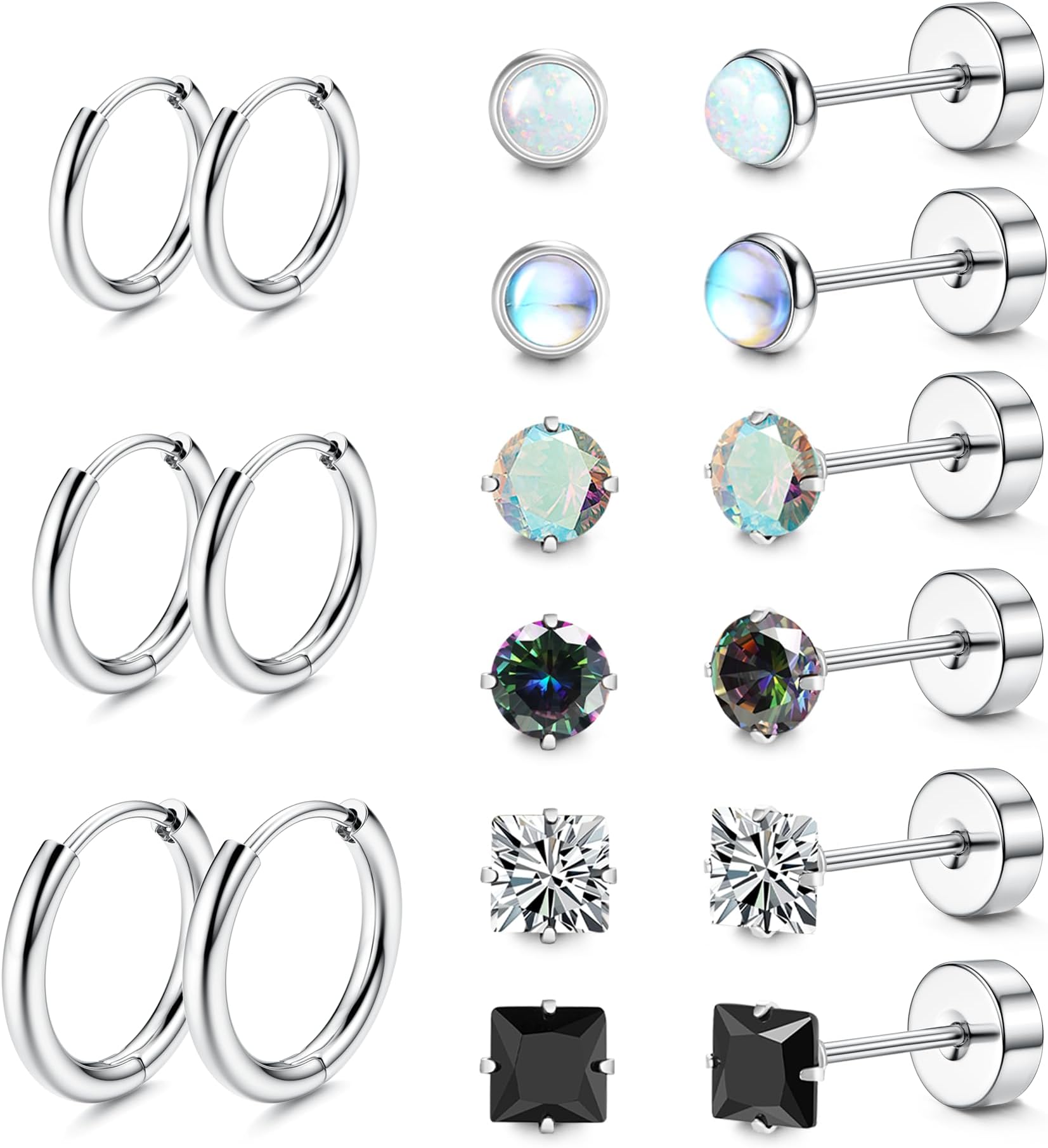 Titanium Earrings for Men Women Titanium Steel Stud Earrings for Sensitive Ears Cubic Zirconia Hypoallergenic Surgical Steel Cartilage Earrings Hoop 20G Flat Back Stud Earrings