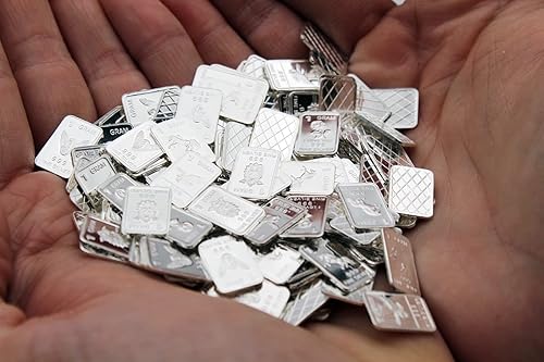 Miniatura 2 de Tres 3 barras de plata pura 999 de un gramo con diseños aleatorios en una bolsa de joyería Plata