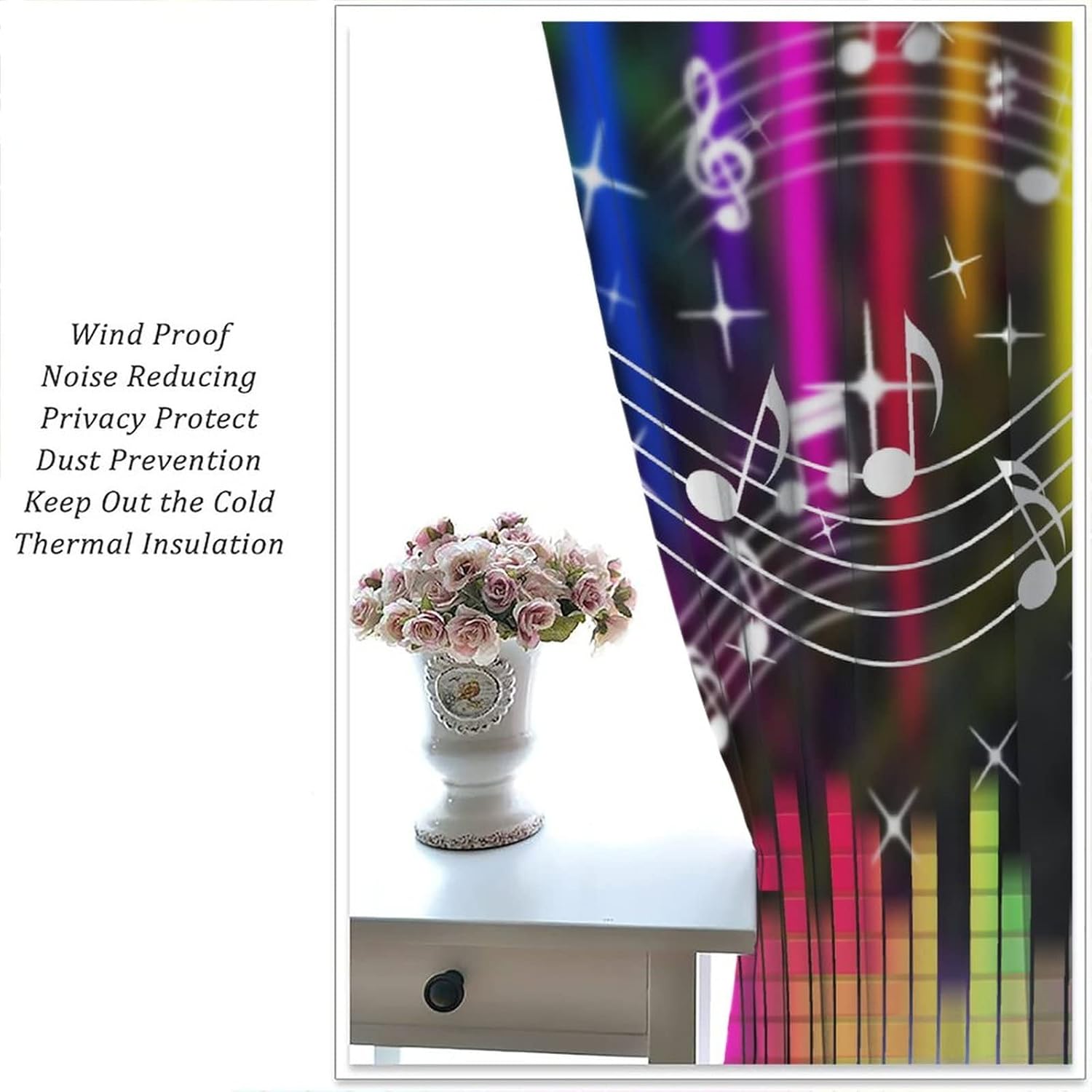 Music Window Curtain,Sound Ar Music Equalizer Note Colorful Pattern Blackout Curtains for Bedroom Living Room Music Room Window Drapes 2 Panel Set,Total Size 63" x 63"