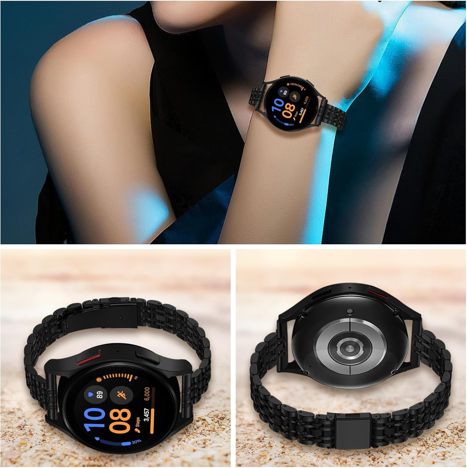 Slim Stainless Steel Bands Compatible for Samsung Galaxy Watch 7/FE/6/5/4 40mm 44mm, Watch 6/4 Classic 43mm 47mm 42mm 46mm, 5 Pro 45mm, 20mm Dressy Metal Chain Thin Strap for Women - Image 4