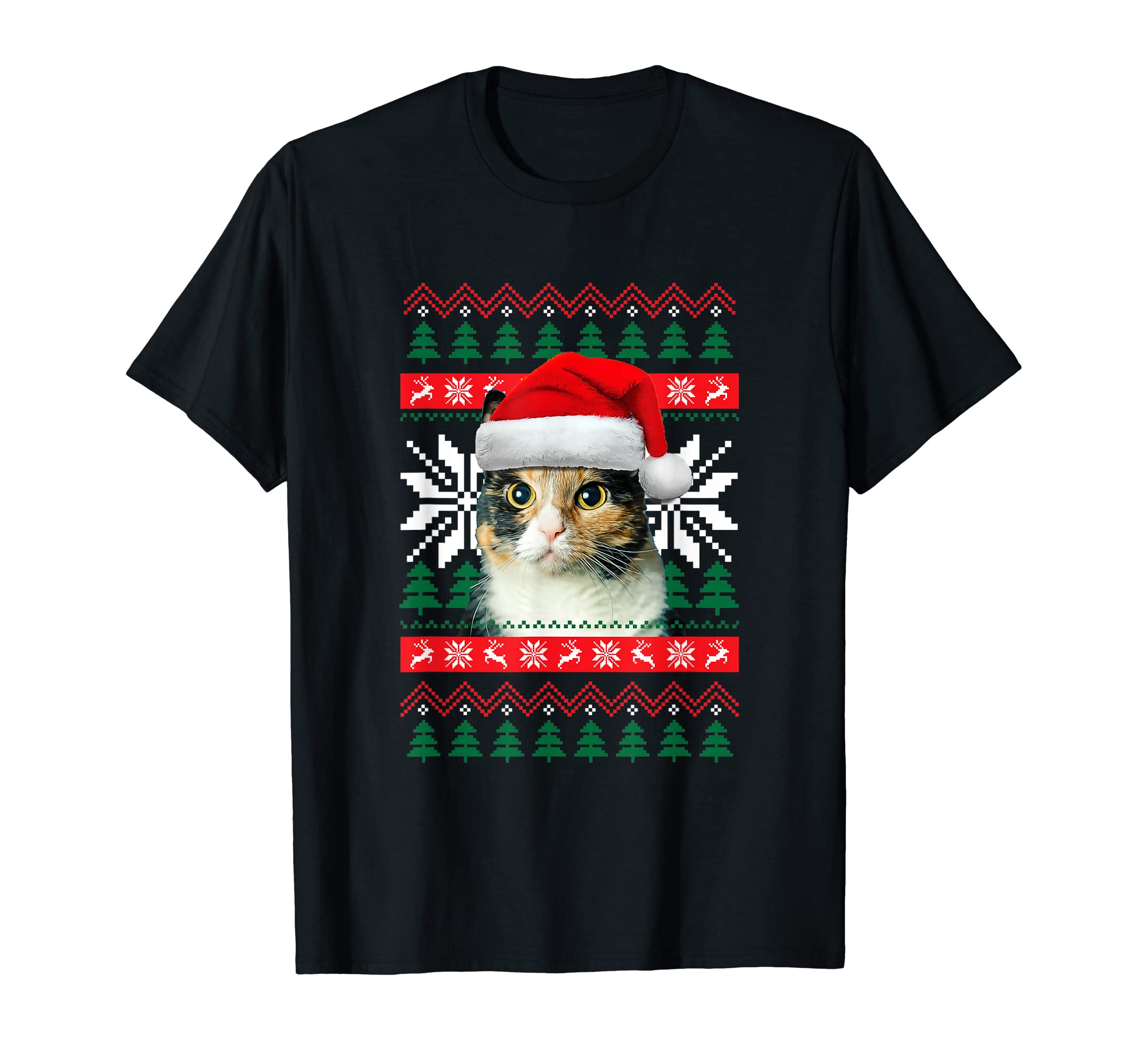 Kitty Mom Cat Ugly Christmas OutfitCalico Cat Ugly Christmas Sweater Style Santa Hat Kitty Mom T-Shirt