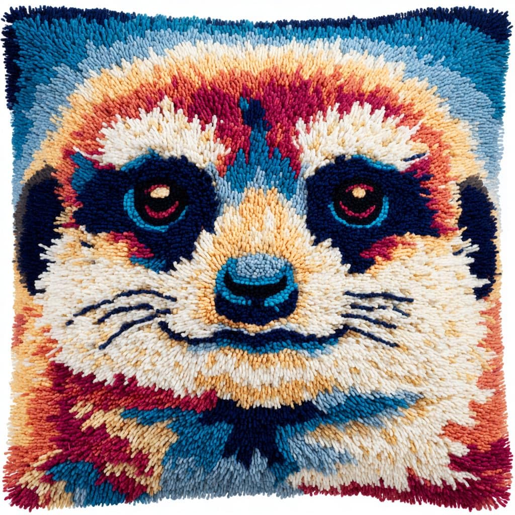 Taxpy Latch Hook Pillow Case Kits, Meerkats Embroidery Kits DIY Pillow Cushion Cover Latch Hook Cushion Kit,17x17inch