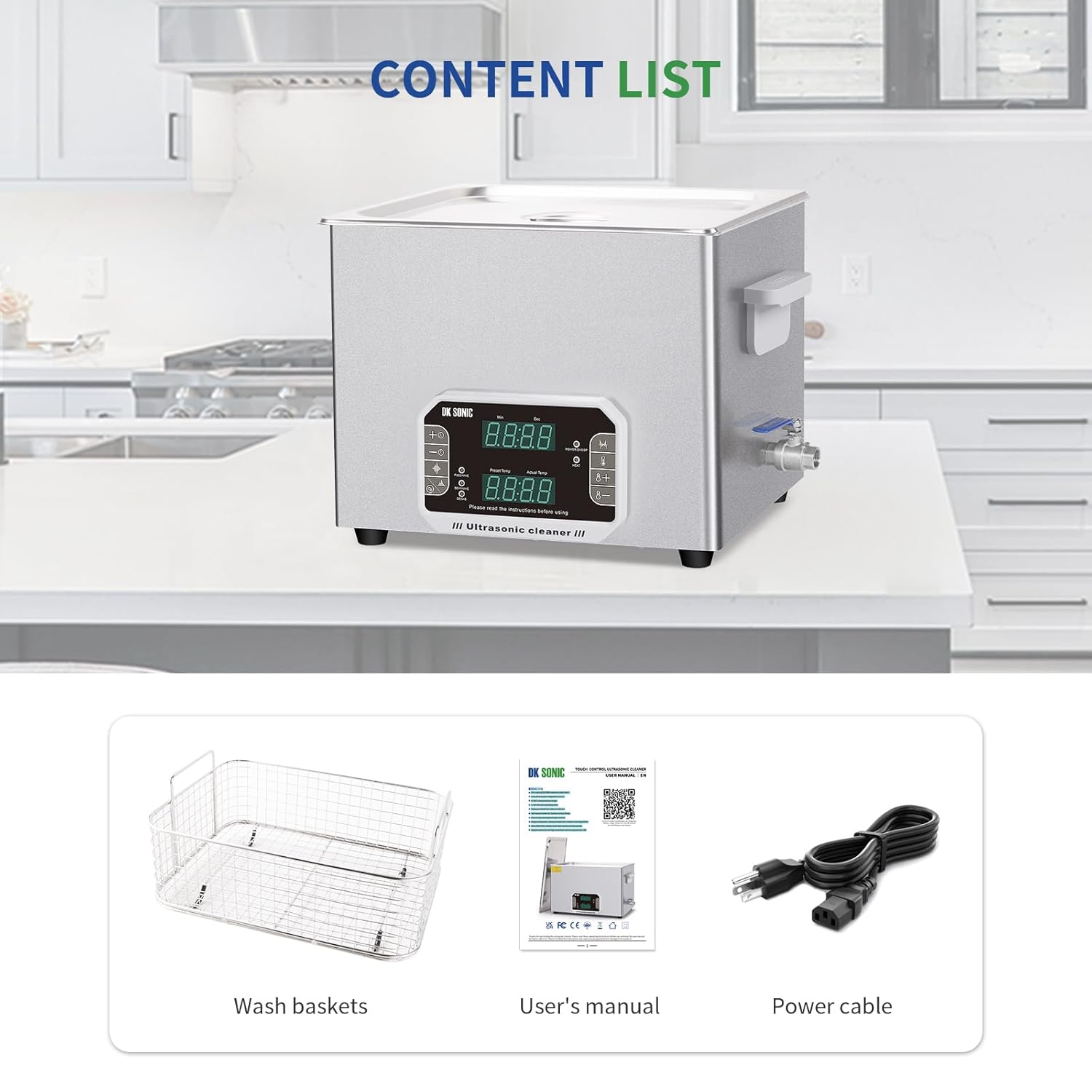 DK SONIC Professional Ultrasonic Cleaner 15L, 360W Heavy-Duty Sonic Cleaner with Timer,Heater&Touch Control, Multi-Application for Motorcycle Engines, Carburetors, Chains (Include Basket)