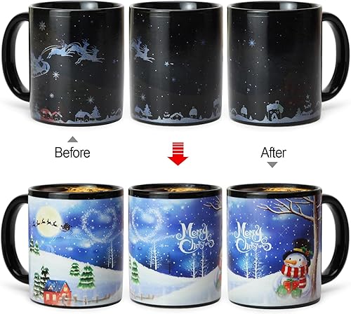Miniatura 6 de Taza de café de Navidad mágica que cambia de calor, taza de 12 onzas que cambia de color, taza de café sensible al calor con caja de regalo, taza de