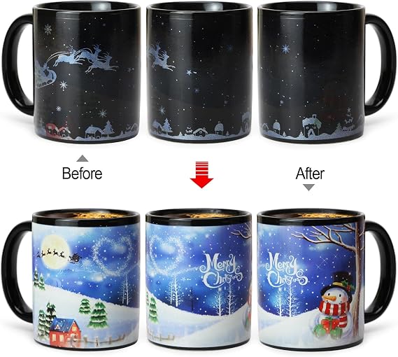 Magische farbwechselnde Weihnachtstasse hitzeempfindlich 340 ml Kaffeetasse mit Geschenk-Box Weihnachtsgeschenke für Frauen Männer Kinder Familie (Schneemannblau)
