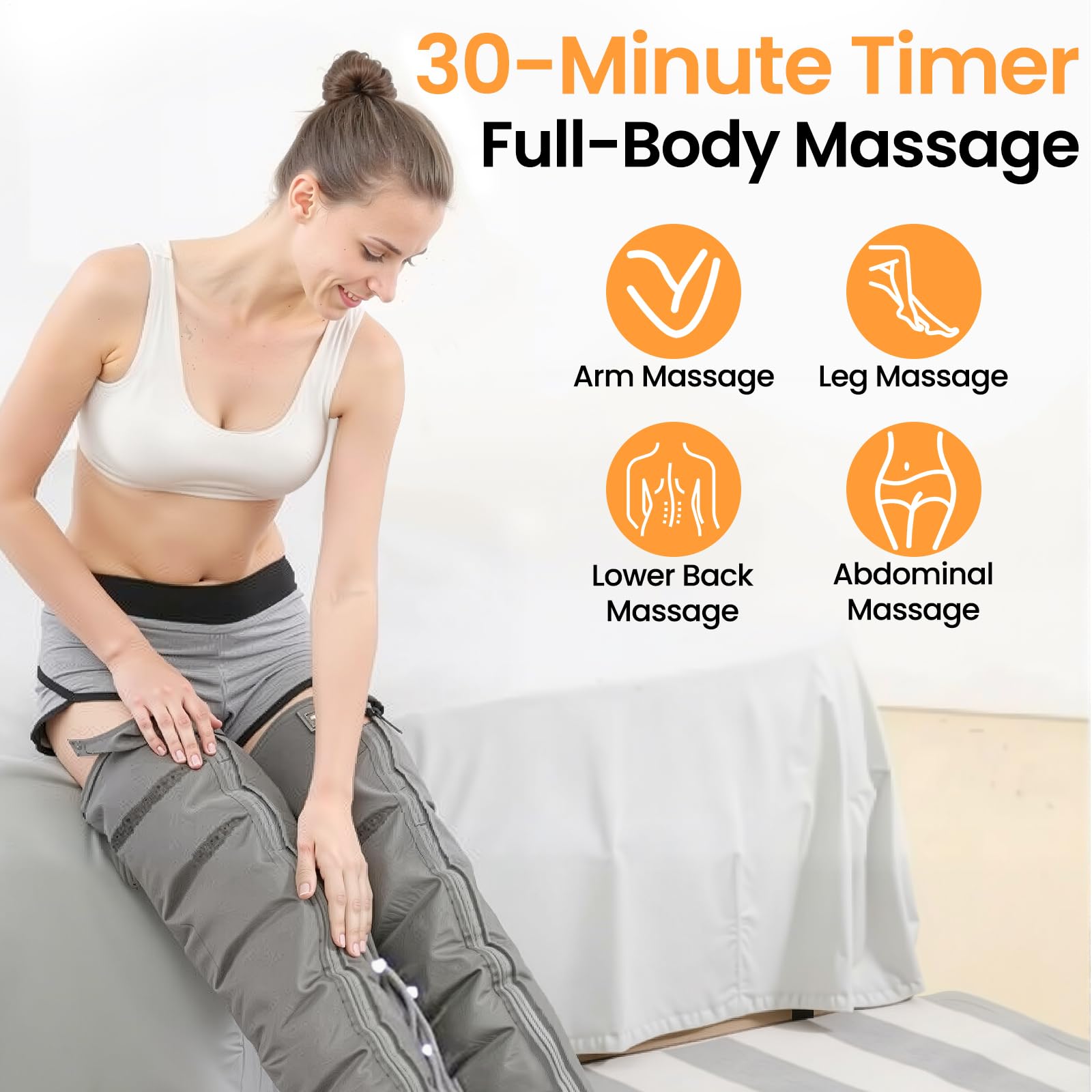 Dispositivo De Drenaje Linfático Con 6 Cámaras De Aire, Masajeador De Piernas, Compresión De Aire Para Masaje Y Relajación Muscular Para El Dolor Y La Circulación, 30-240 MmHg