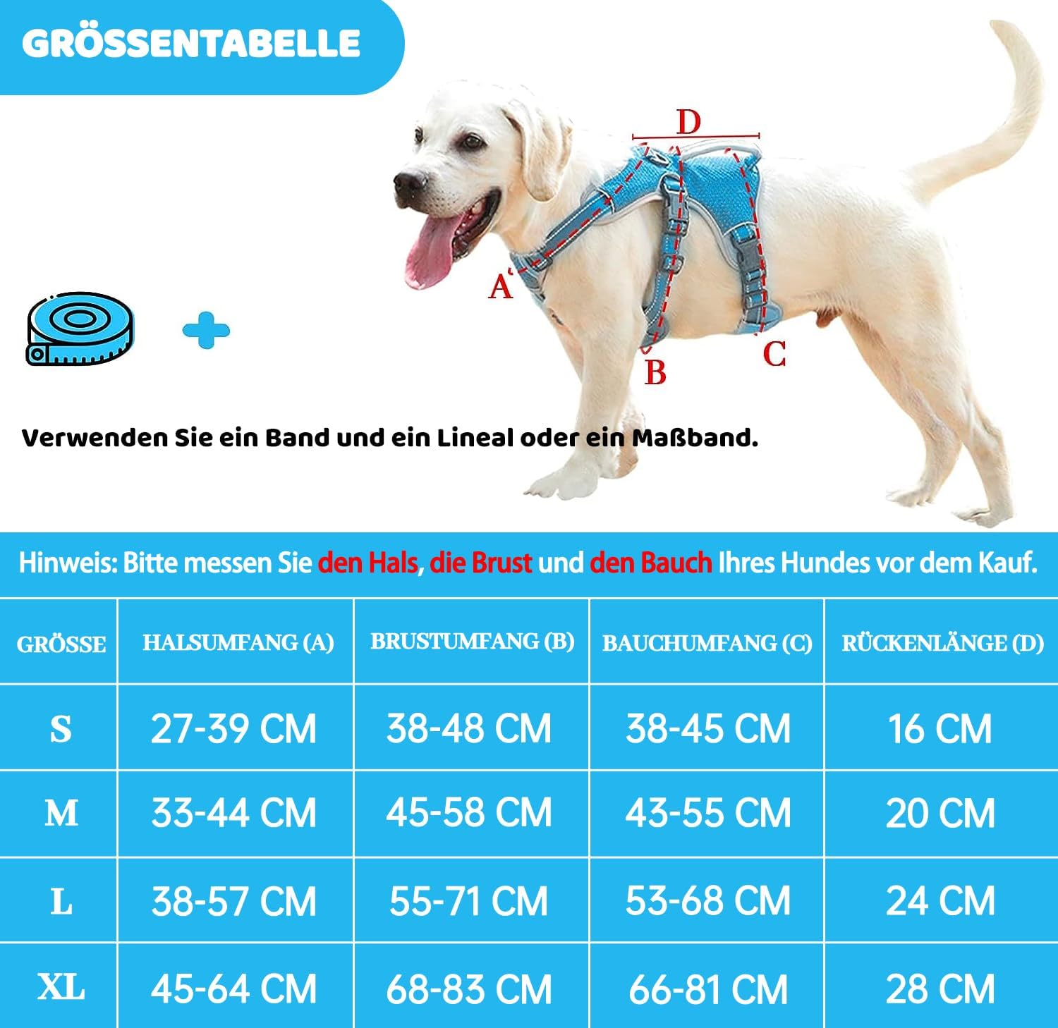 Mehrzweck-Hundegeschirr, ausbruchsicher, kein Ziehen, reflektierend, verstellbare Weste mit strapazierfähigem Griff, Hundegeschirr für große/aktive Hunde (Blau, M)