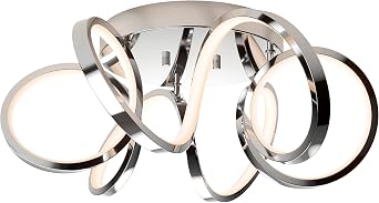 artika Swirl Ribbon 28W LED Modern Flush Mount Ceiling Light Fixture, Chrome Ideal for Bedroom, Hallway, Kitchen - 1800 Lumens 3000 Kelvin, No Bulb Required