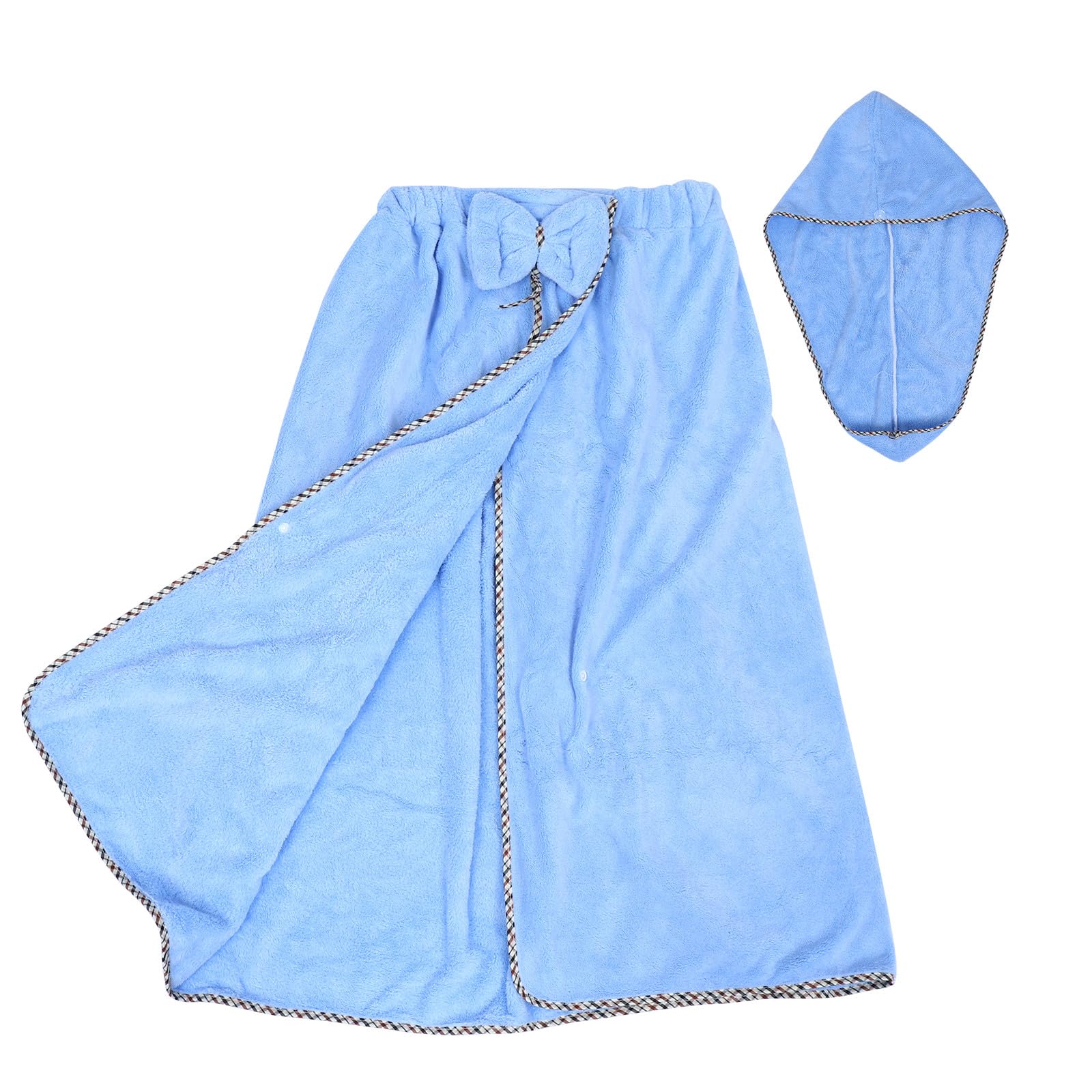 Falda de baño de microfibra coral mujer y gorro absorbente juego azul de 2 piezas