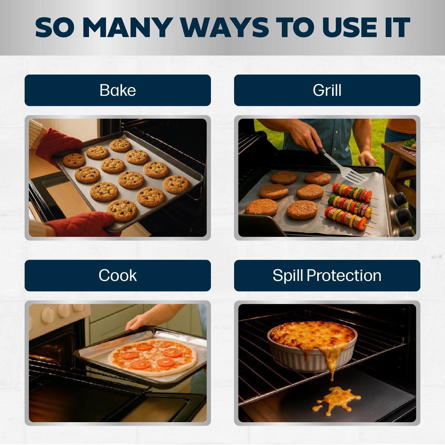 Cooks Innovations Non-Stick Oven Protector Mat - 2 Heavy Duty Nonstick Oven Rack Liners to Protect Convection, Electric, Gas, & Microwave Ovens - BPA & PFOA Free Heat Resistant Baking Mat
