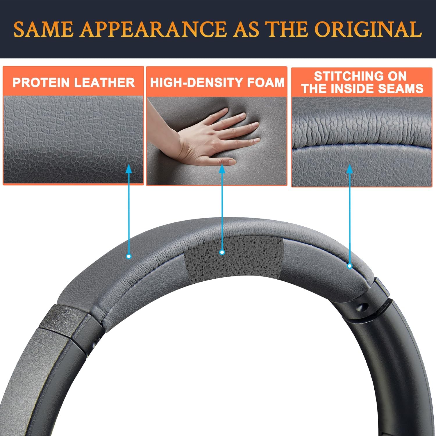 SOULWIT Headband Cover for Sony WH-XB910N Extra BASS Noise Cancelling Headphones (Do Not Fit WH-XB900N), Replacement Headstrap Pad Repair Part - Grey