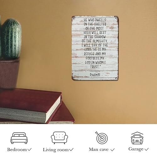 Miniatura 7 de LUIJORGY Letrero de metal con letras familiares con versículo bíblico, cita del Salmo 91 de grano de madera, letrero de aluminio vintage para bar,