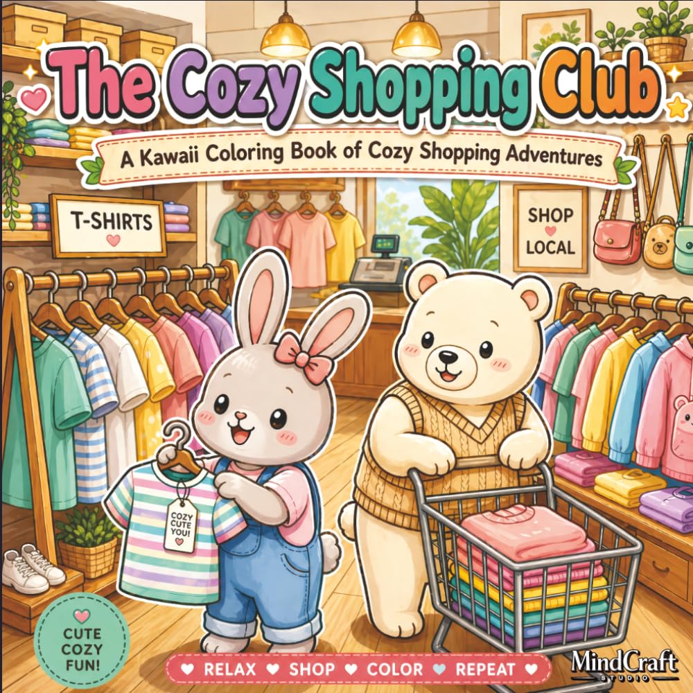 The Cozy Shopping Club: A Kawaii Coloring Book of Cozy Shopping Adventures: 30 Adorable Pages of Cute Animals, Aesthetic Boutiques, and Sweet Treats for Stress Relief and Relaxation