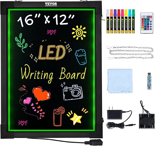 VEVOR Pizarra de escritura de mensajes LED, pizarra iluminada borrable de 16 x 12 pulgadas, tablero de letreros de menú de efecto neón, tablero de