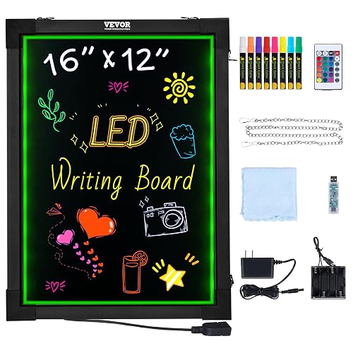 VEVOR LED Message Writing Board, 16"x12" Illuminated Erasable Lighted Chalkboard, Neon Effect Menu Sign Board, Drawing Board with 8 Fluorescent Chalk Markers and Remote Control, for Home Wedding Shop - 12"W x 15.9"H