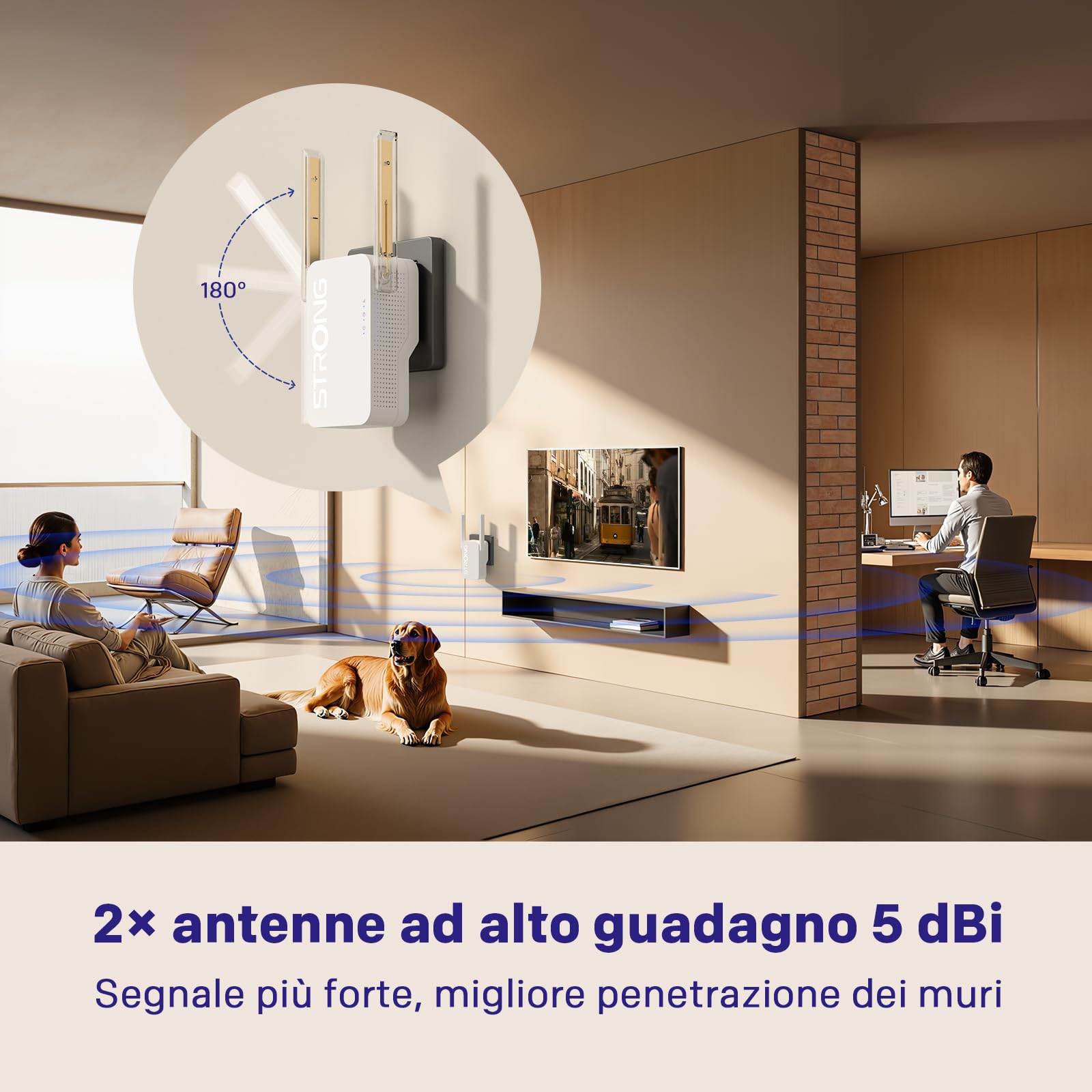 STRONG Ripetitore WiFi 6 AX3000, Amplificatore WiFi Dual Band | 3000 Mbps, WiFi 6, Dual Band, Ripetitore WiFi, Porta Gigabit, 2 antenne esterne, Access Point, Gaming 4K