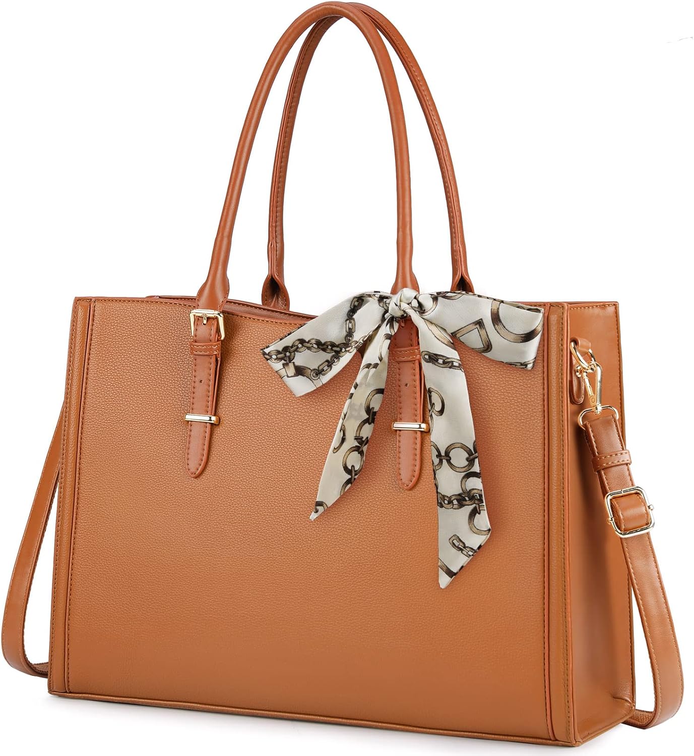 Laptop Bag for Women 15.6 inch Waterproof Laptop Tote Work Bag Leather Computer Tote Briefcase Bag Office Professional Large Capacity Handbag School Shoulder Bag Brown