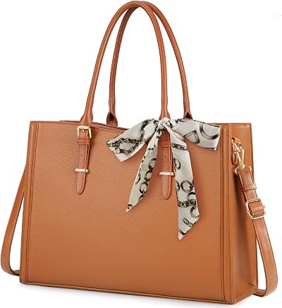 Laptop Bag for Women 15.6 inch Waterproof Leather Laptop Computer Bag for Office Travel Handbag Shoulder Bag,Brown