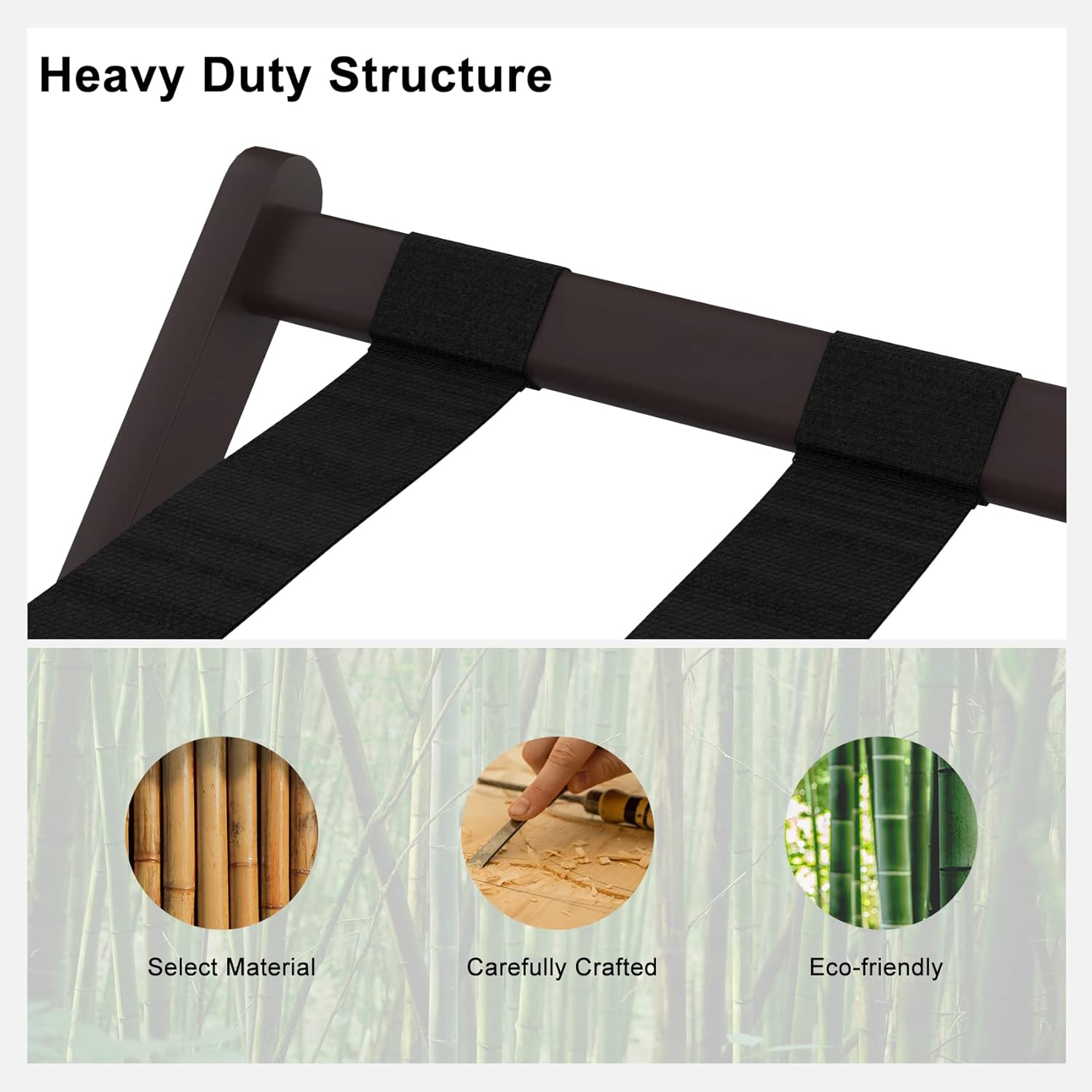 2 Pack Fully Assembled Black Bamboo Luggage Racks with Shoe Shelf, 5 Straps Folding Suitcase Stand, Heavy Duty Luggage Holders for Guest Room, Bedroom, Hotel