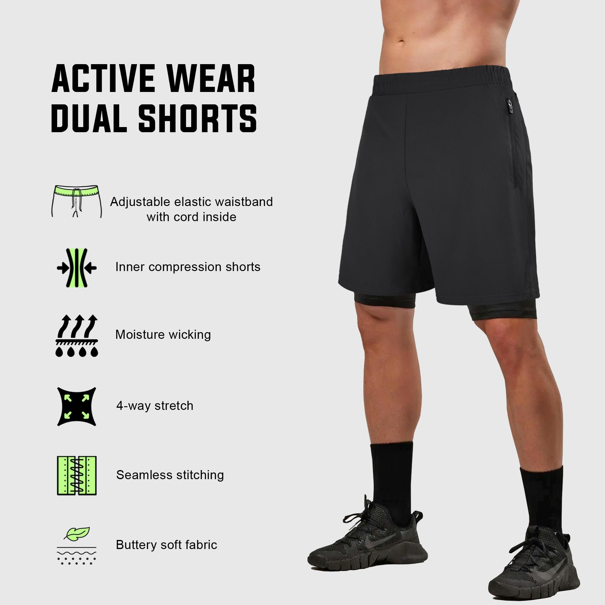 Mytra Fusion Short Running Homme 2 en 1 Short Musculation Homme pour de Multiples usages Respirant et léger Séchage Rapide Entraînement de Fitness Short Sport Homme