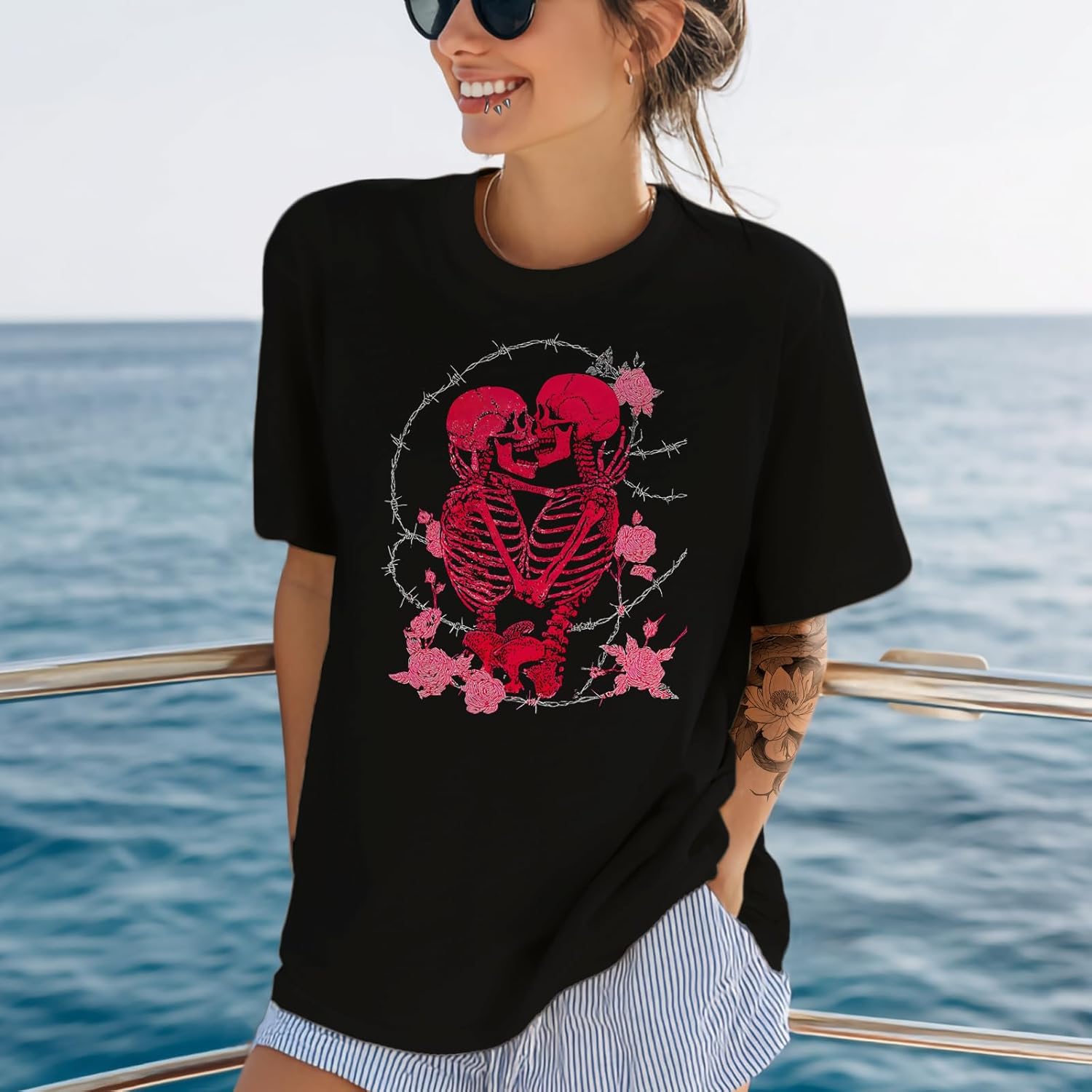 Work Shirts for Women Cotton Crew Neck Fashion Graphic Daily Summer Style Comfy Breathable Gym Baggy Beach Shirts - Image 2