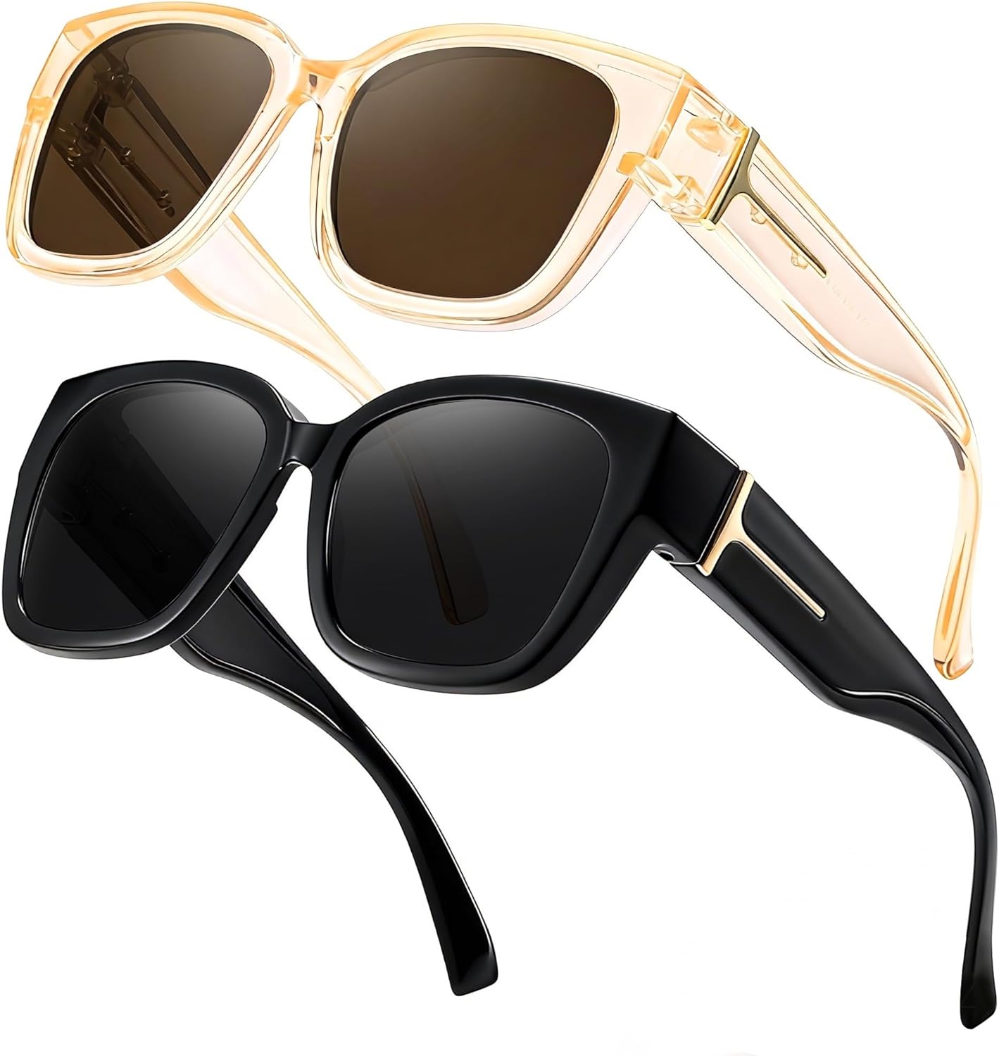 LVIOE 2 Pack Polarized Fit Over Sunglasses for Women Men Oversized Square Over Glasses Sunglasses with UV Protection LS7511