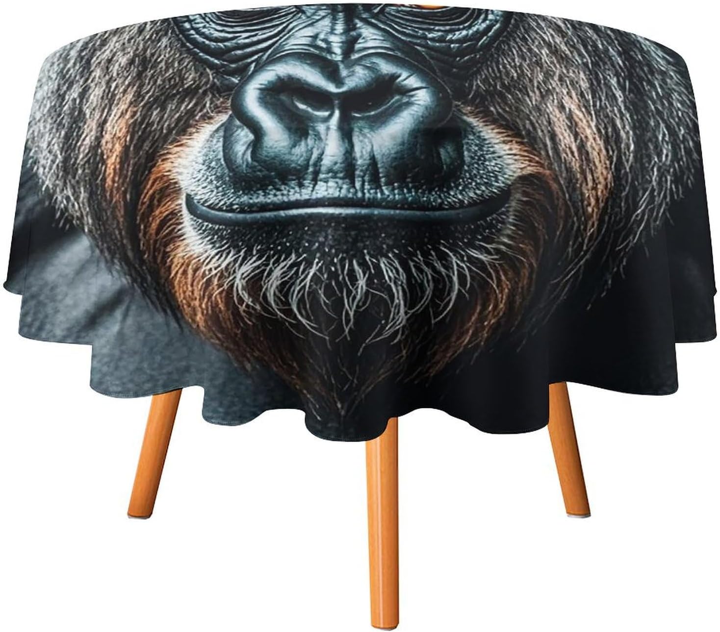 70" Round Tablecloth Polyester Table Cloth A Gorilla Printed Decorative Table Cover for Dining Table Buffet Parties and Camping