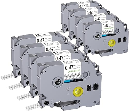 YUANQIMM Paquete de 6 cintas TZ de 0.472 in 0.47 compatibles con Brother TZe-131 TZe131 TZ131 TZ131 Cinta de repuesto negra sobre transparente para