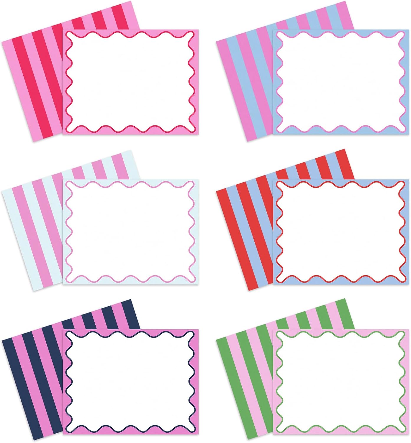 Whaline 24 Pack Colorful Stripe Stationery Cards with Envelopes Blank Thank You Note Cards Scalloped Print Greeting Card for Baby Bridal Shower Wedding Birthday Invitations Supplies