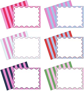 Whaline 24 Pack Stripe Stationery Cards with Envelopes Blank Thank You Note Cards Scalloped Print Greeting Card for Baby Shower Birthday Invitations Supplies