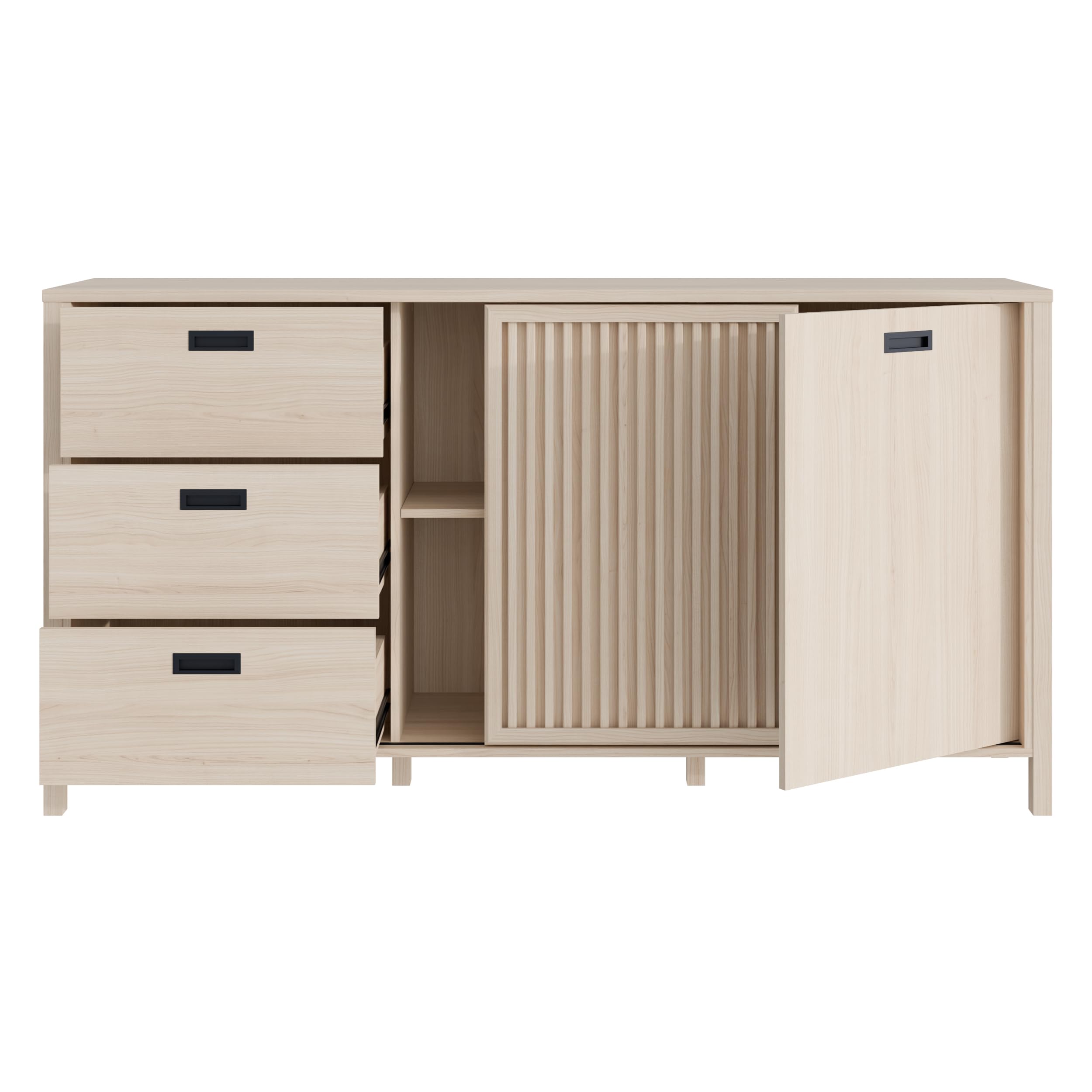 Forte JYTANA Sideboard 17ß 180, skandinavisches Sideboard mit 3 Schubladen und 2 Schranktüren, Holzwerkstoff, Riva Eiche Holzdekor, 174,8 cm breit x 91,5 cm hoch x 40,2 cm tief